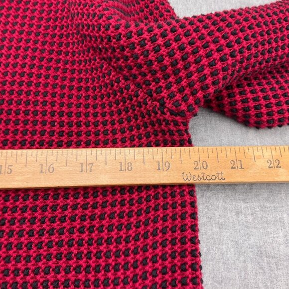 Woolrich‎ Cardigan Women Large Red Black Zip Basket Weave Check Cotton Sweater - Picture 6 of 11